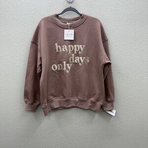 Le Lis Happy Days Only Embroidered Crewneck Sweatshirt Womens size Medium NEW